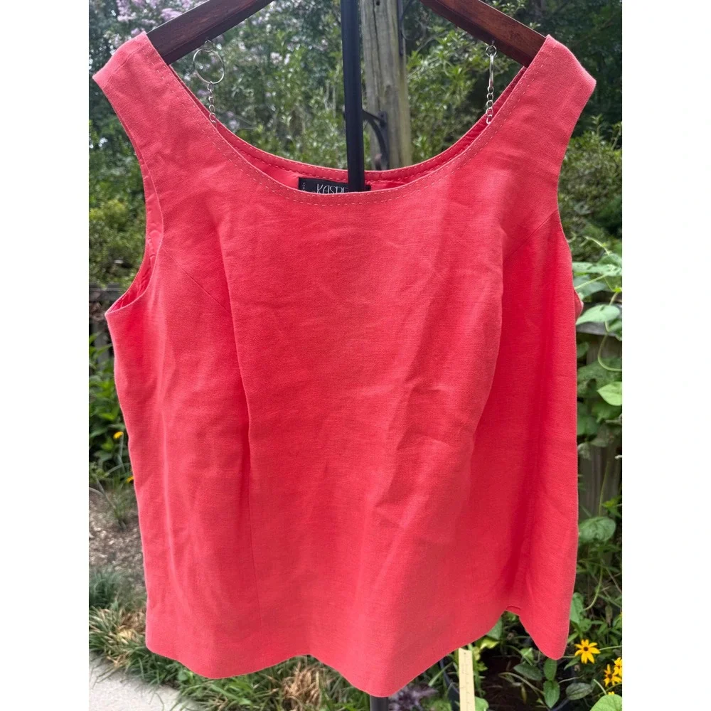 Kasper Woman Coral Pink Linen Blend Blazer and Tank Set 18W Pick Stitch 2 Piece